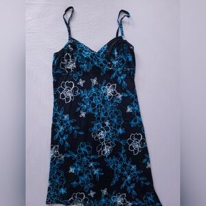 Floral Lace-Trim Slip Dress in Black and Teal